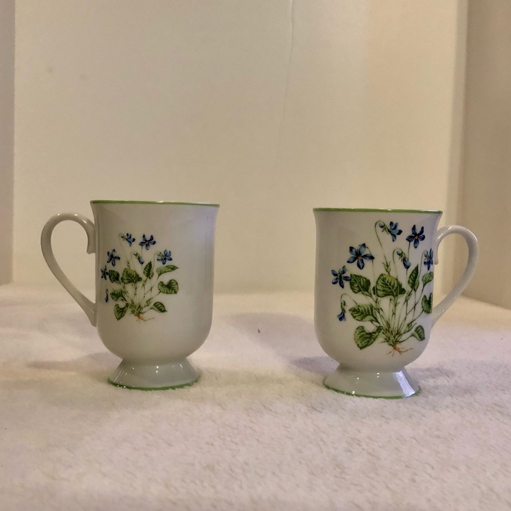 (2) Spring Violet Royal Domino Collection Footed Teacups